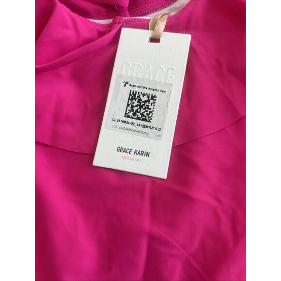 Girls One Piece Swimsuit with Skirt One Shoulder Ruffle Bathing Suit Size 14 - Picture 3 of 14